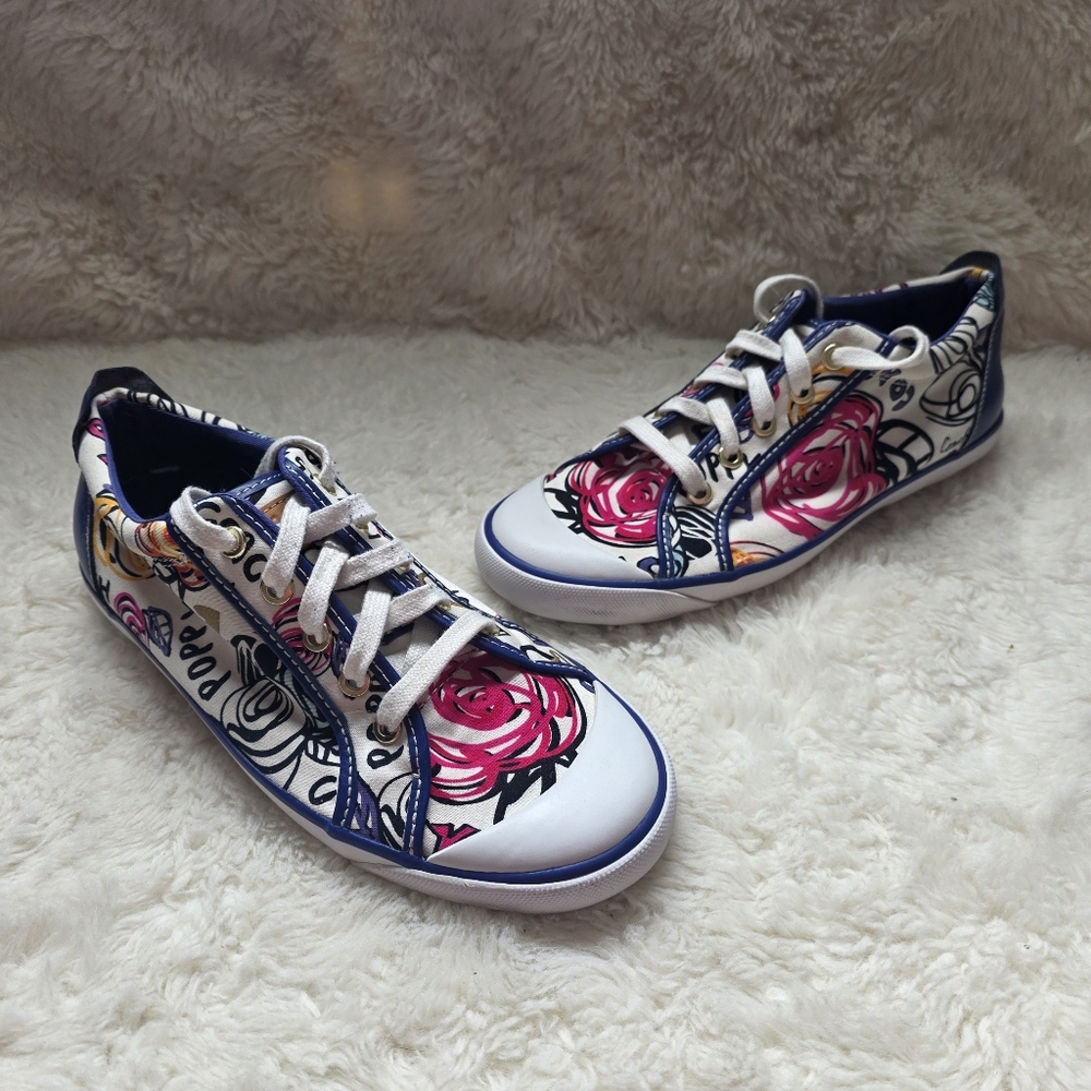 Coach Poppy Barrett Scribble Floral Canvas Sneakers Shoes Size 9B Multicolor